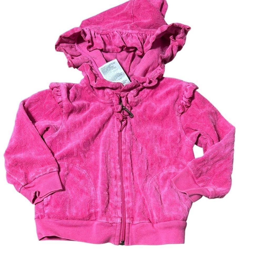 Vintage 90s y2k juicy couture 12/18mo terry track jacket ruffle hooded spell out